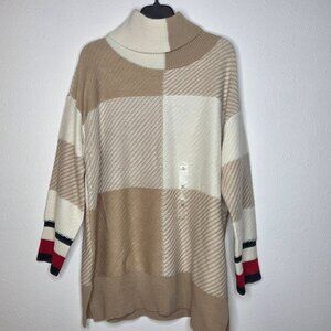 NWT Tommy Hilfiger Women's Plaid Cowlneck Sweater - Natural/Tan